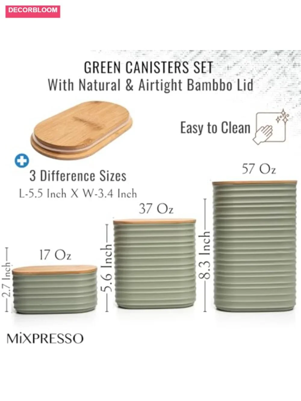 3-Piece Airtight Plastic Food Storage Canister Set with Bamboo Lids